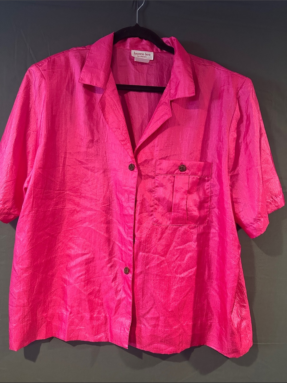 Vintage Lauren Lee Woman 20W Hot Pink Short-Sleeve Button Shirt
